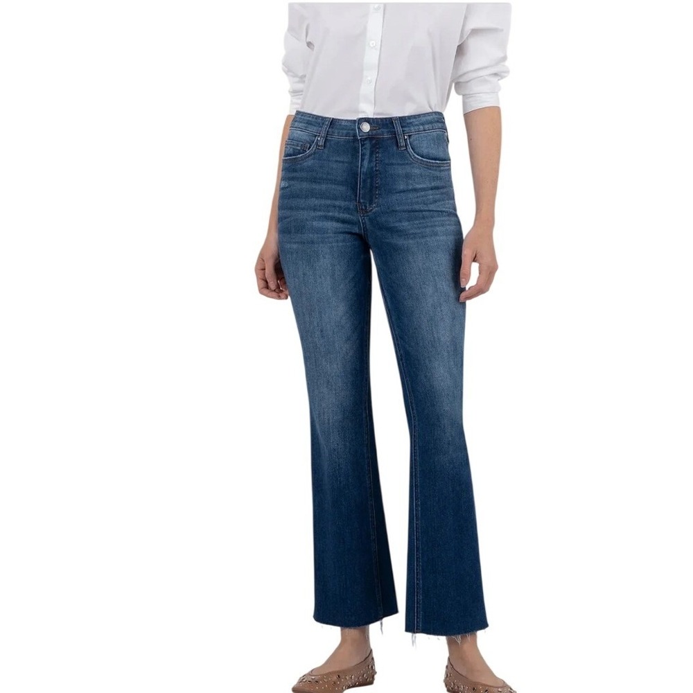Banana‎ Republic High Rise Flare Jeans Womens 31" Raw Hem Denim Super Stretch